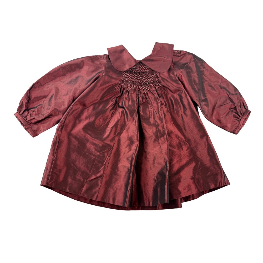 Bonpoint Silk Smocked Dress‎ 18M Burgundy Baby Girl Holiday NWT